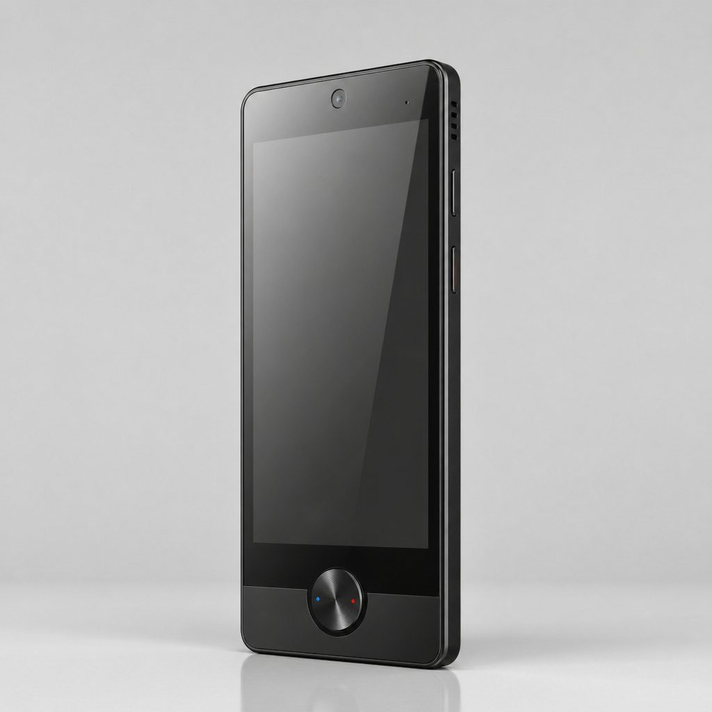 The Vasco Translator V4: a slim handheld translator device with a 5-inch screen, standing on a neutral surface